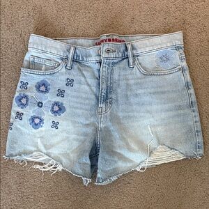 Women’s denim Lucky Brand jean shorts 12/31 embroidered flowers on front NWOT